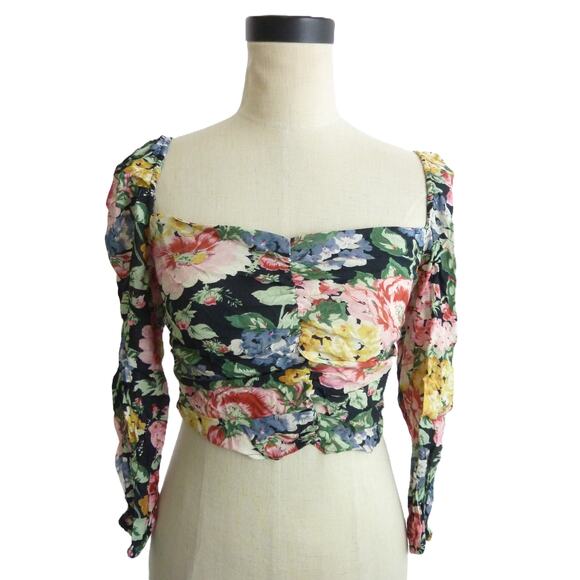 Zara S The Dora Blouse Floral Crop Top Black Red Yellow Pink Rainbow Summer - Picture 1 of 5